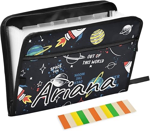 Carpetas de archivos expandibles de cohetes espaciales personalizados, carpeta de archivos de acordeón con etiquetas, organizador de carpetas de