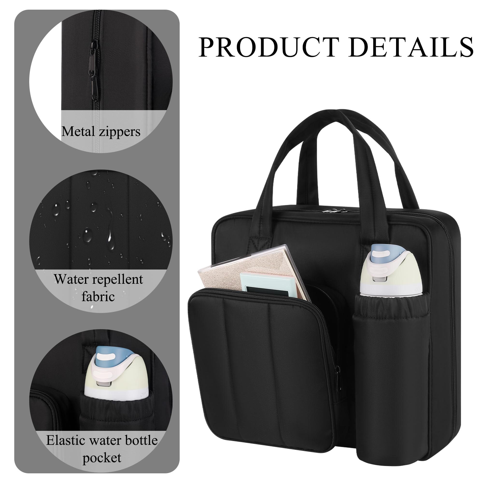 Carpeta con cremallera mejorada, juntas tóricas de 3 y 2 pulgadas, capacidad de 600 hojas con funda para laptop de 13 pulgadas y soporte para botella de agua, bolsa de carpeta con múltiples bolsillos