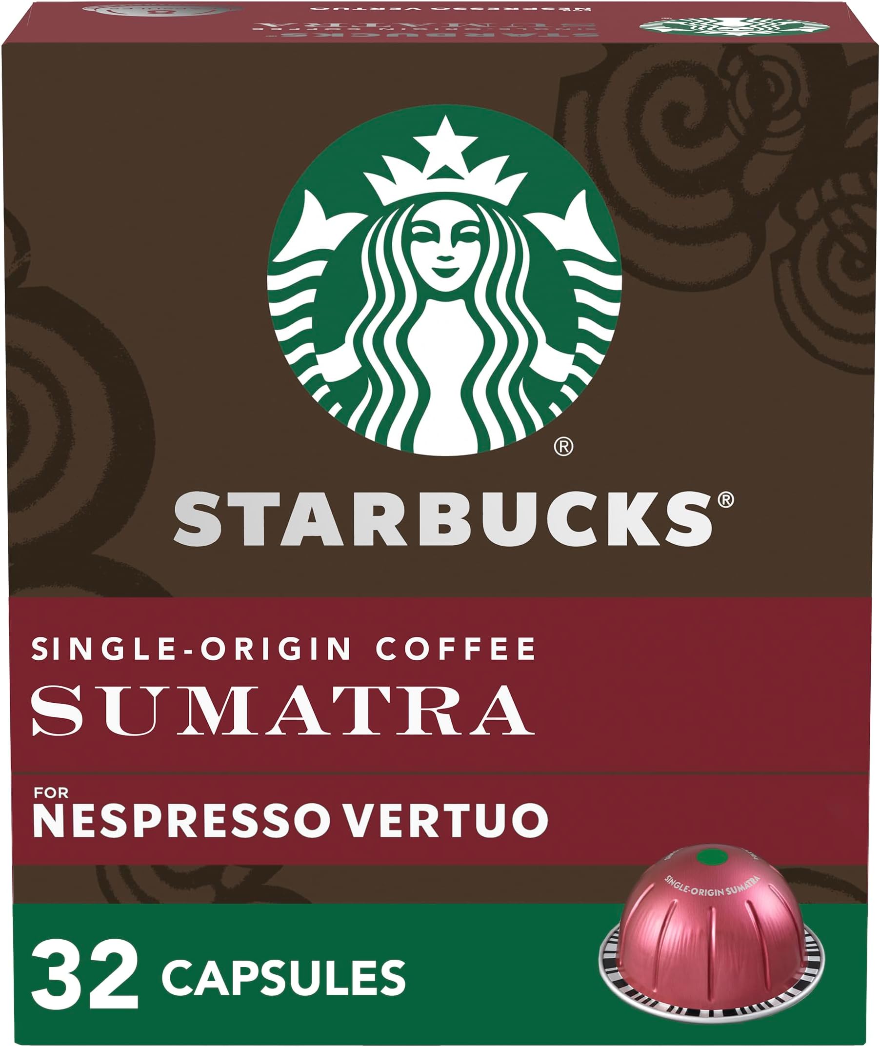 by Nespresso Vertuo, Single-Origin Sumatra, Dark Roast Coffee, 32-count Coffee Pods, Brews 7.8 oz.
