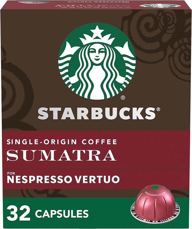 Starbucks by Nespresso Vertuo, café Sumatra de origen único, 32 unidades | Cápsulas de café tostado oscuro, prepara 7,8 oz.
