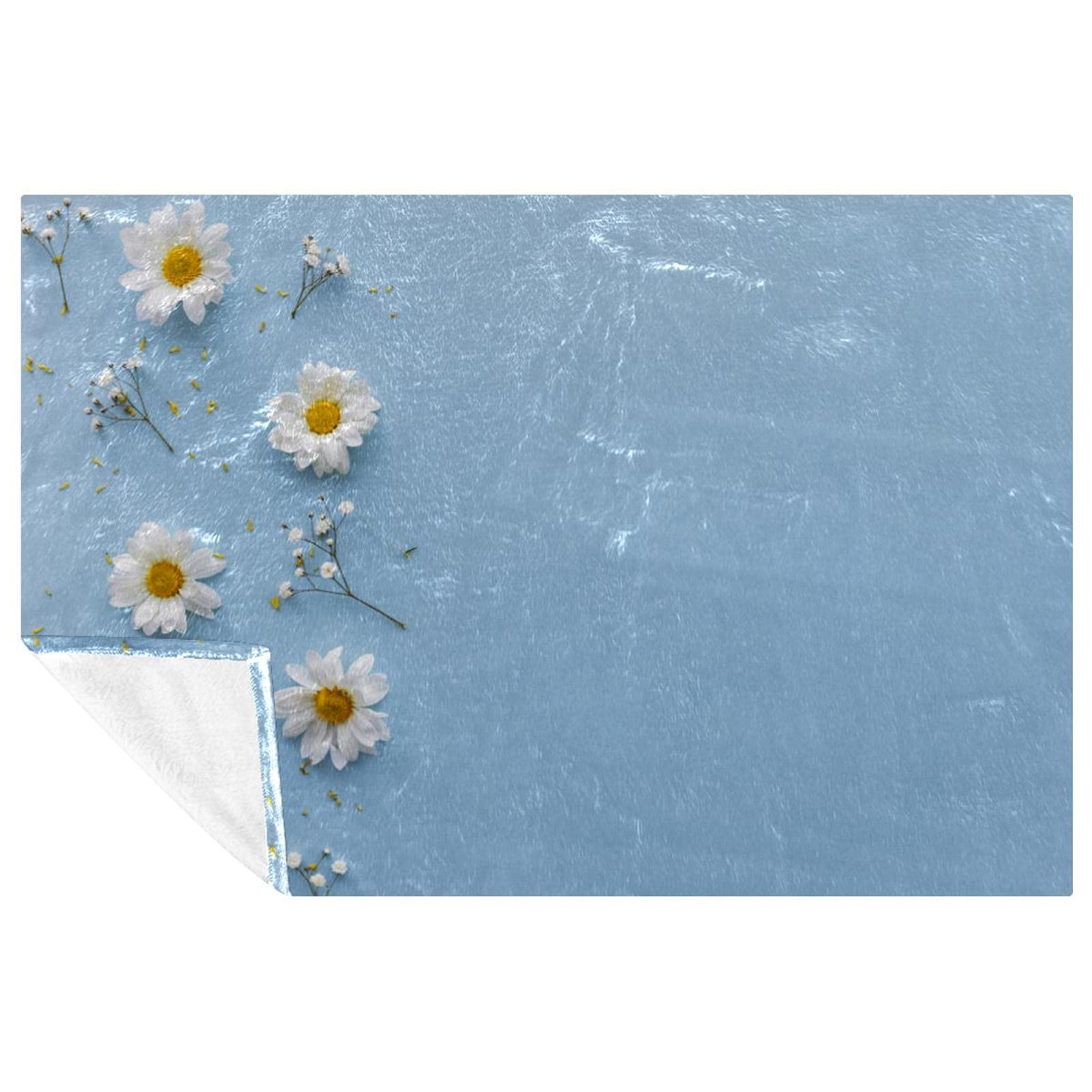 Couverture bleu ciel fleurie pour pique-nique et moments cocooning