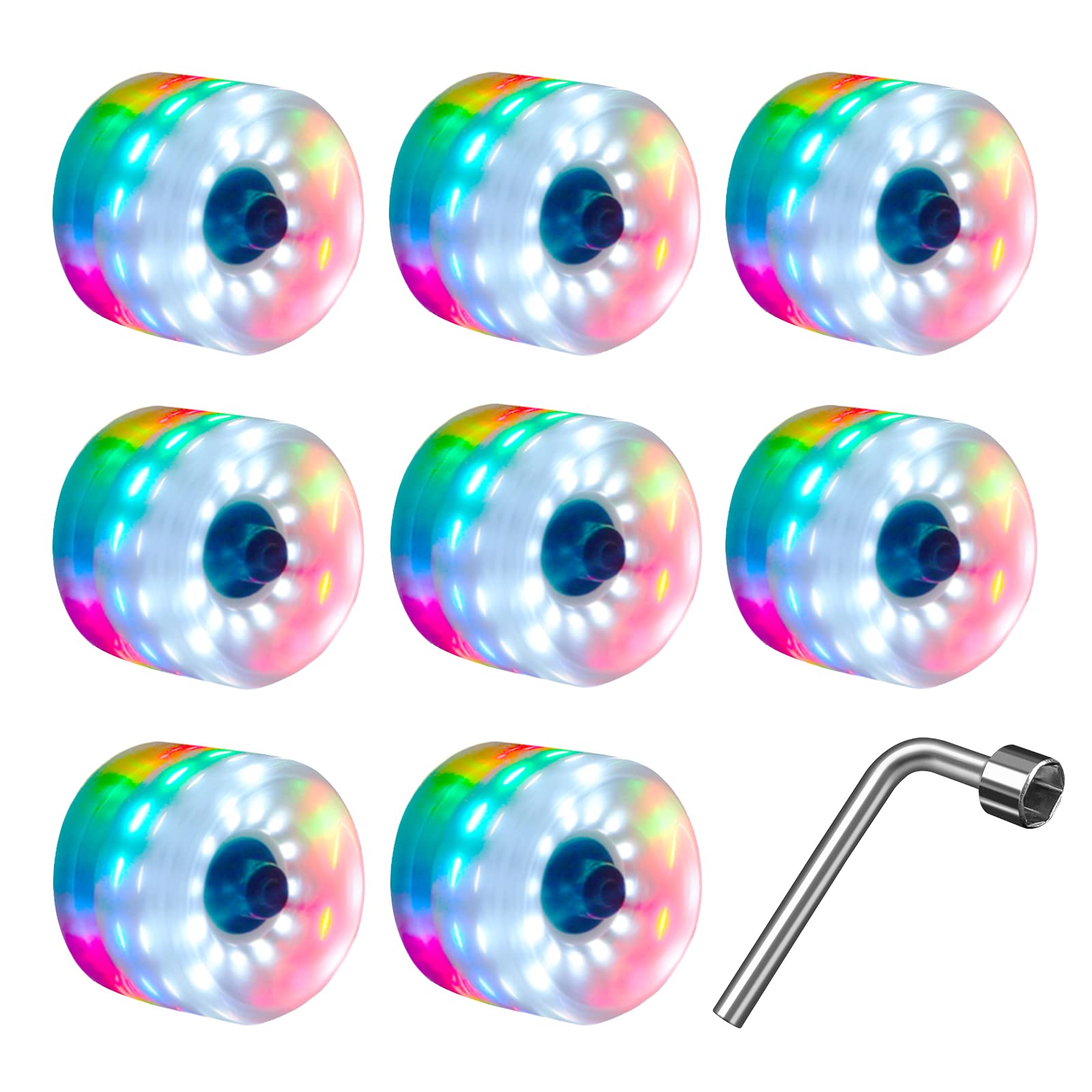 QICHONE Roller Skate Wheels 8 Pack with Bearings Installed Luminous Light up Skate Wheels for Indoor or Outdoor Double Row Skating and Skateboard 32mm x 58mm