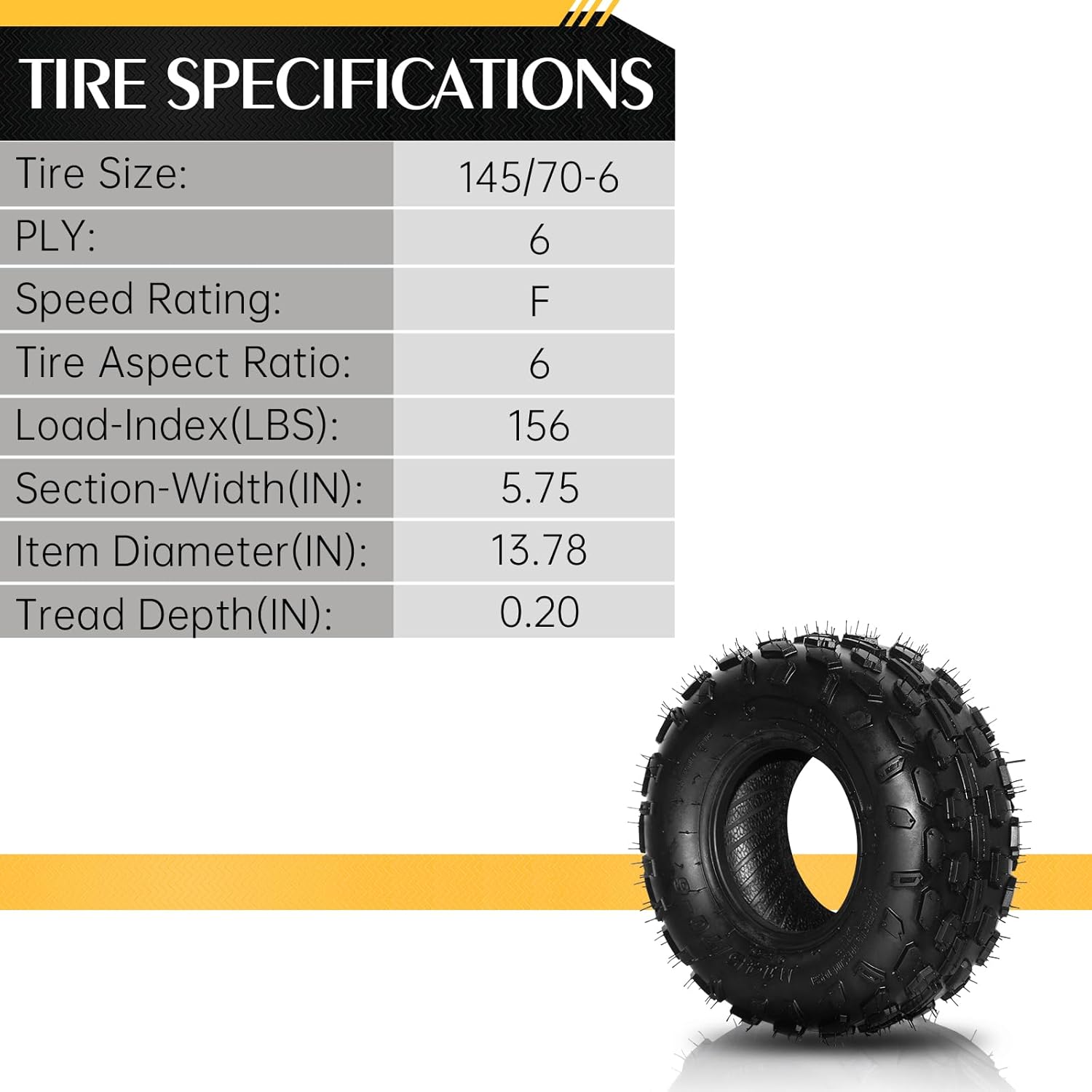 145/70-6 Go Kart Tires 145 70-6 ATV Street Sport Tires Tubeless Set of 2