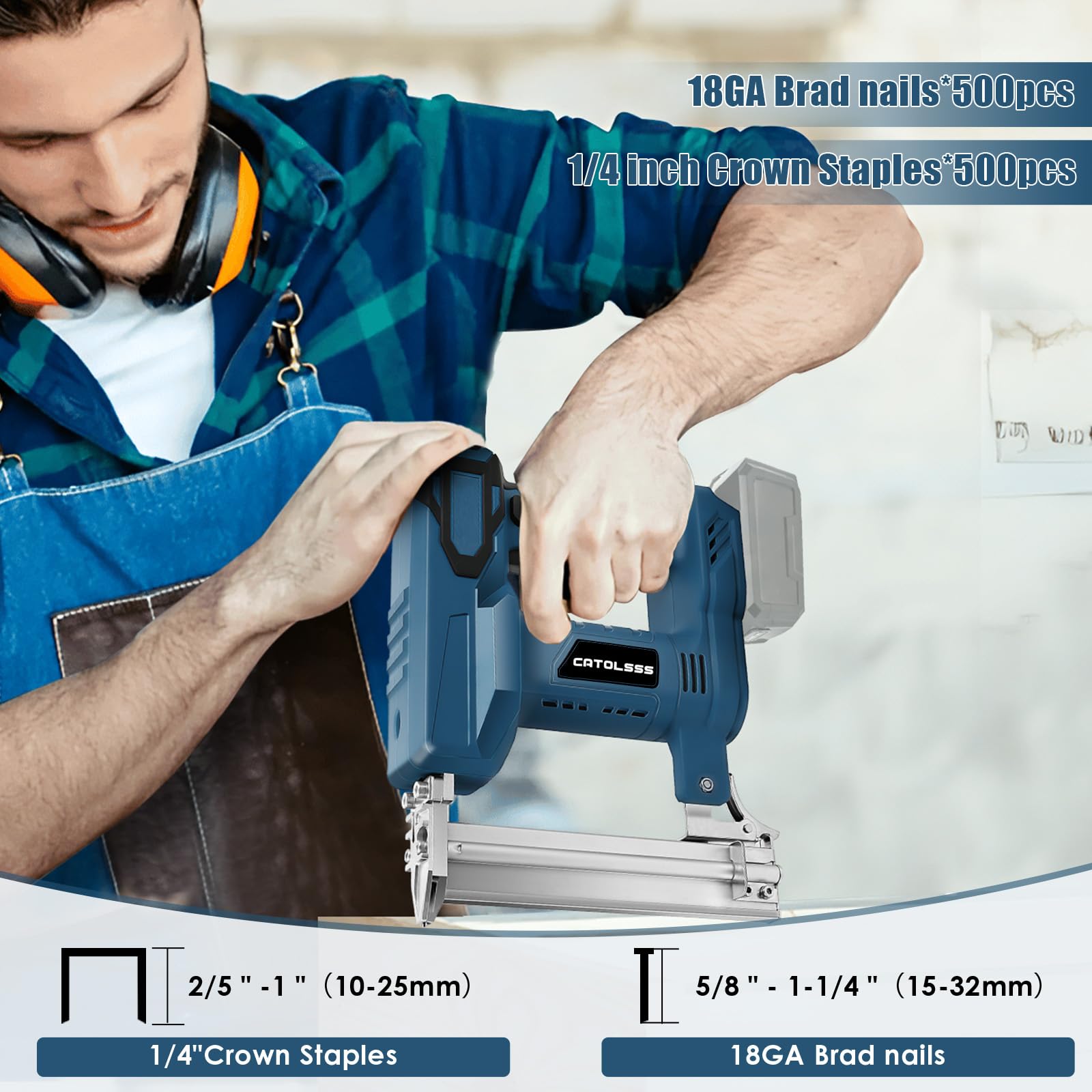Agrafeuse électrique sans fil compatible avec batterie au lithium Makita 18 V,100 W Agrafeuse électrique 2 en 1 Avec avec 500 clous et 500 agrafes