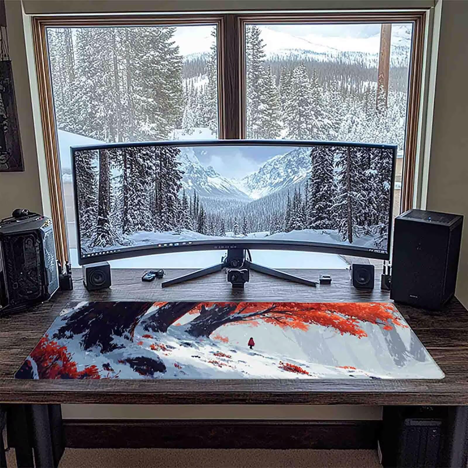 Schreibtischunterlage Rot Mauspad Gaming XXL Mousepad wasserdichte rutschfeste Schreibtisch Unterlage, Mauspad Groß Verbessert Präzision und Geschwindigkeit, Gaming Zubehör (Baum,90x40cm) 2-z6843
