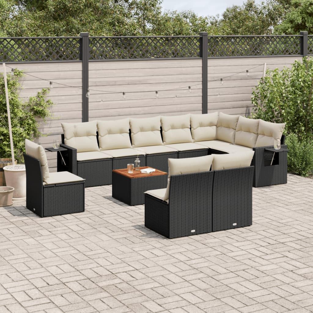 vidaXL Salon de Jardin avec Coussins 11 pcs, Canapés de Terrasse, Ensemble de Meubles de Patio, Mobilier d'Extérieur, Noir Résine Tressée