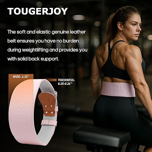 Miniatura 4 de Cinturón de cuero para levantamiento de pesas para mujeres y niñas, cinturón de soporte lumbar acolchado de 4 pulgadas para entrenamiento de