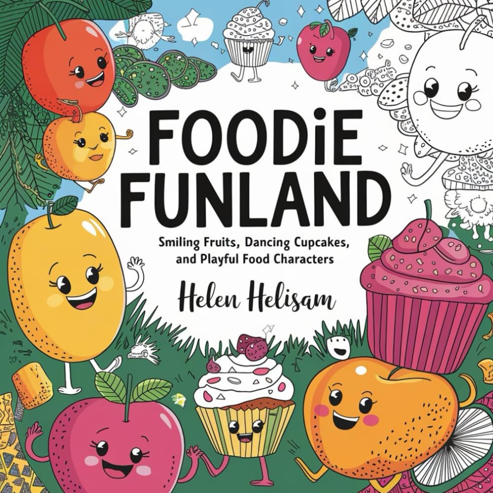 Foodie Funland: Smiling fruits, dancing cupcakes, and playful food characters.