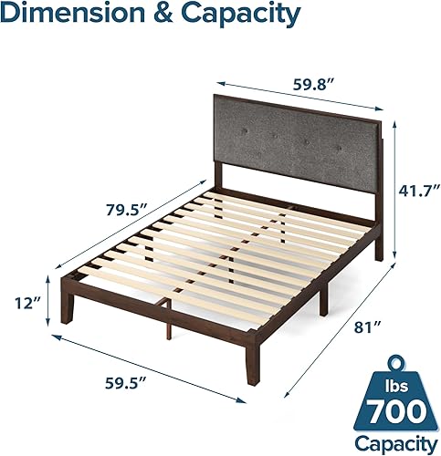 Miniatura 33 de Zinus cama con plataforma de madera maciza con cabecero de 12 pulgadas / Sin necesidad de resorte de caja / Soporte con listón de madera / Acabado