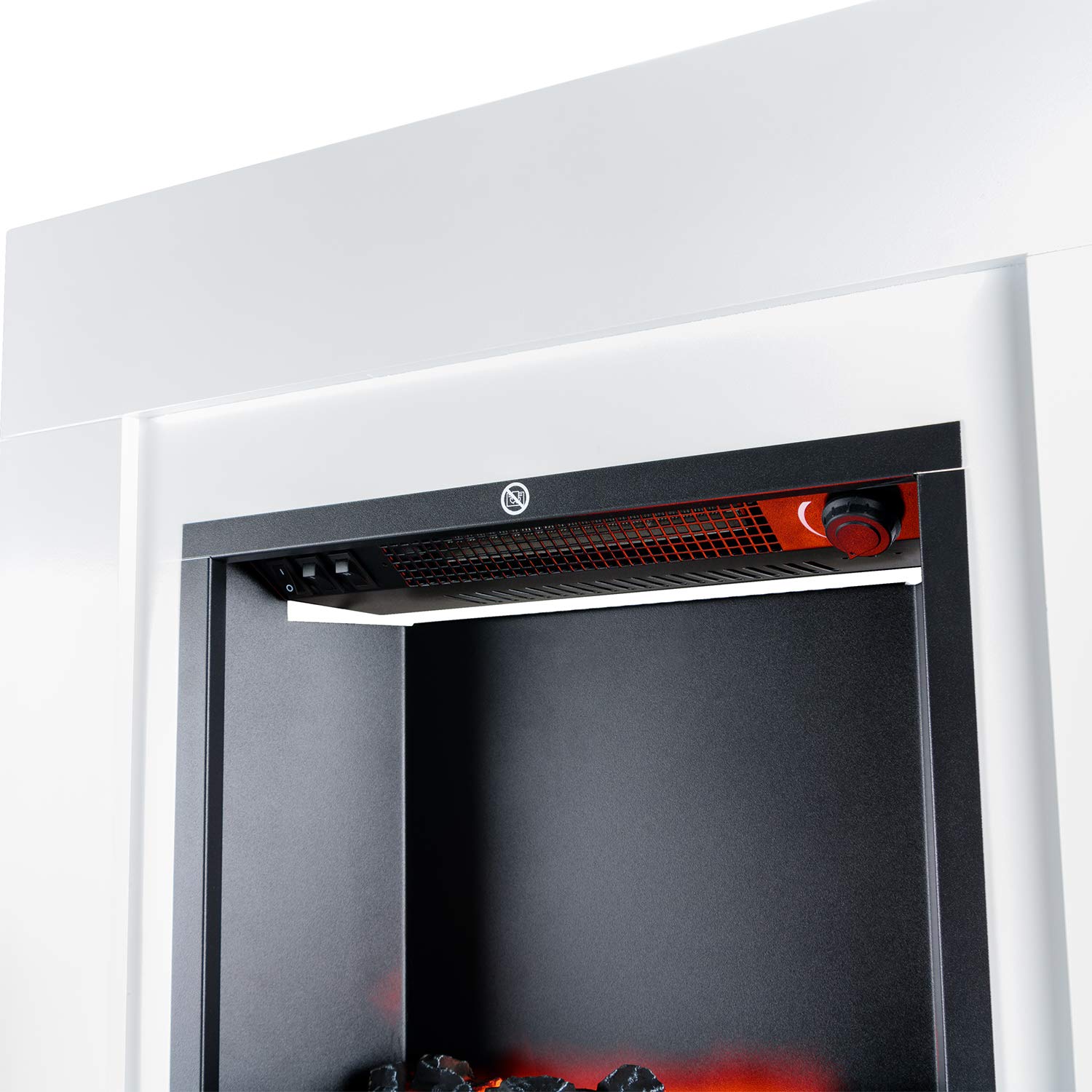 Camino Elettrico Denver 1500W - Caminetto Elettrico con Mobile in Legno Bianco, Effetto Fiamma Regolabile con 2 potenze - Termocamino Decorativo, Caminetto Finto da Terra 77x72,5 cm