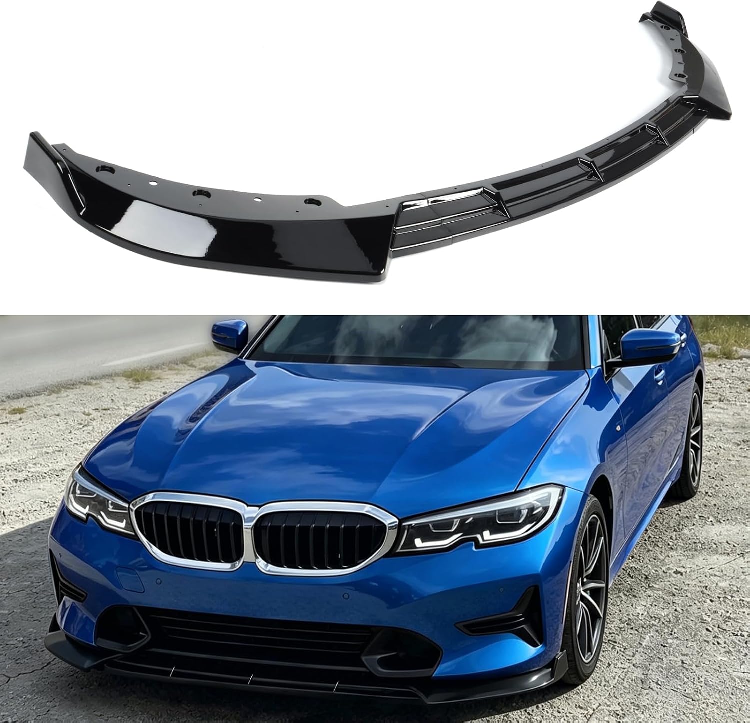 Front Lip Splitter Compatible with BMW G20 3 Series Base Model 330i 330e 2019-2022, Gloss Black V Style Bumper Air Dam Spoiler Lower Chin - Oasiland