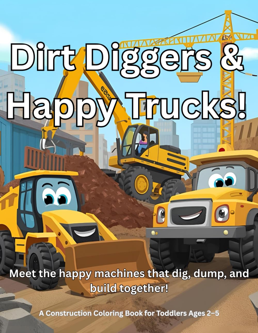 Dirt Diggers & Happy Trucks: A Construction Coloring Book for Toddlers Ages 2–5: Smiling Excavators, Bulldozers, Dump Trucks, and Cranes Working Together in Fun Coloring Pages for Little Builders!