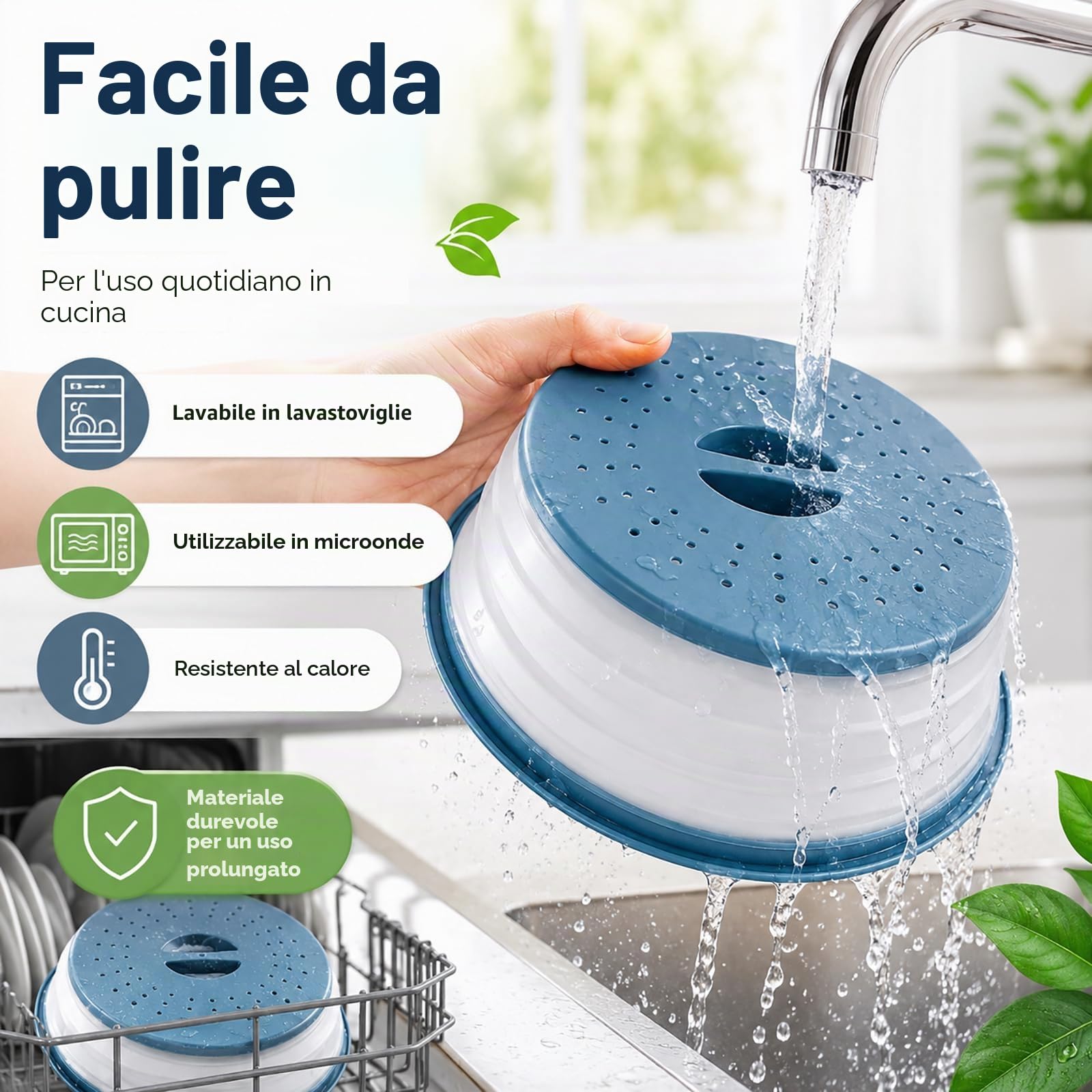 2 Pezzi Pieghevole Coperchio Microonde, Coperchio per Microonde, Coperchio Pieghevole Antischizzi, Coperchio Piatto Microonde, Con Manico Copertura per Microonde Pieghevole, per Frutta (Grigio, Blu)