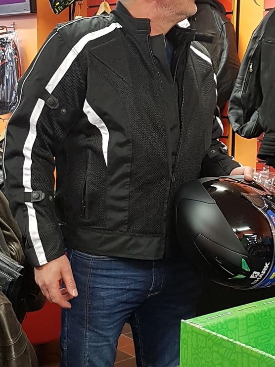 Bikers Gear Australia Chicane Motorradjacke – Sommer, Mesh, Belüftet, CE 1621-1 Protektoren, Wasserdichte Innenliner, Cordura, Schwarz/Weiß, Größe XXL (44)