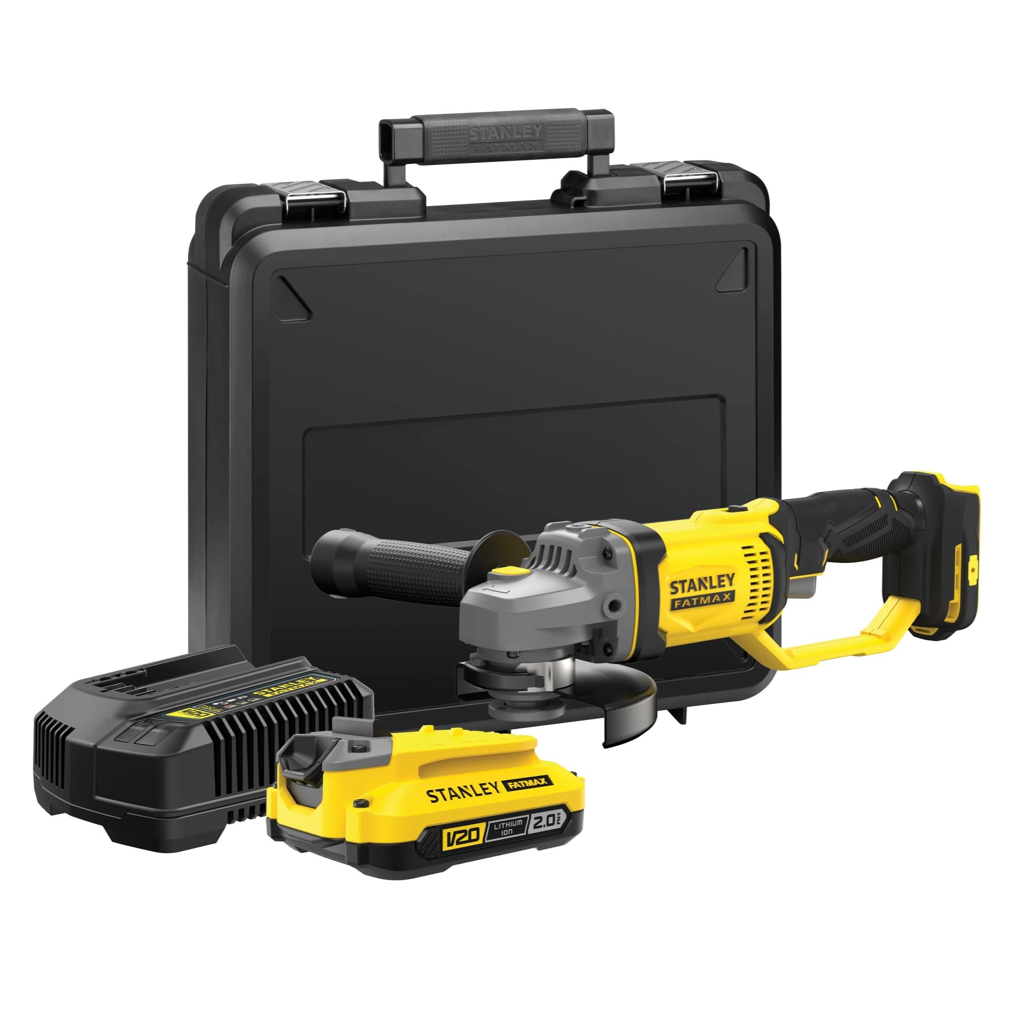 Stanley FatMax V20 18V Cordless Grinder - 125mm Disc Diameter - 2.0Ah Battery & Kit Box Included - SFMCG400D1K-GB