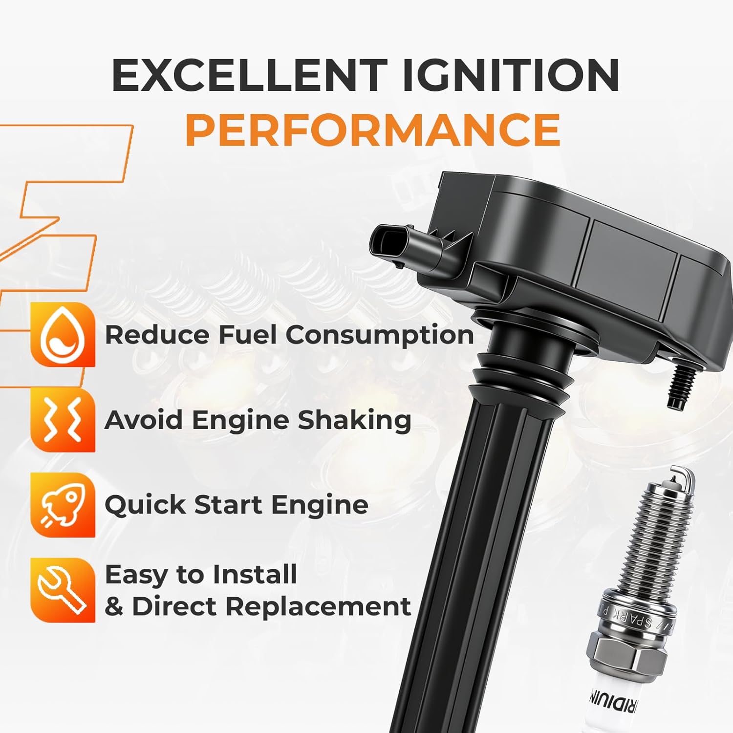 Autoexact Ignition Coil Pack and Iridium Spark Plugs Kit Fit for Jeep 2016-2022 Grand Cherokee Wrangler Gladiator Chrysler Pacifica Dodge Durango Ram 1500 3.6L V6, Replacement for UF807 97390 6 Sets