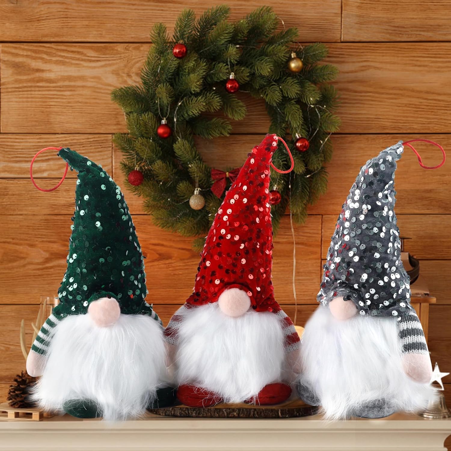3 Set Lighted Christmas Gnomes, Light Up Tomte Plush Elf with Handmade Sequins Hat, Gnome Christmas Tree Decorations Indoor Battery Operated Winter Tabletop for Christmas Holiday Present Home Decor