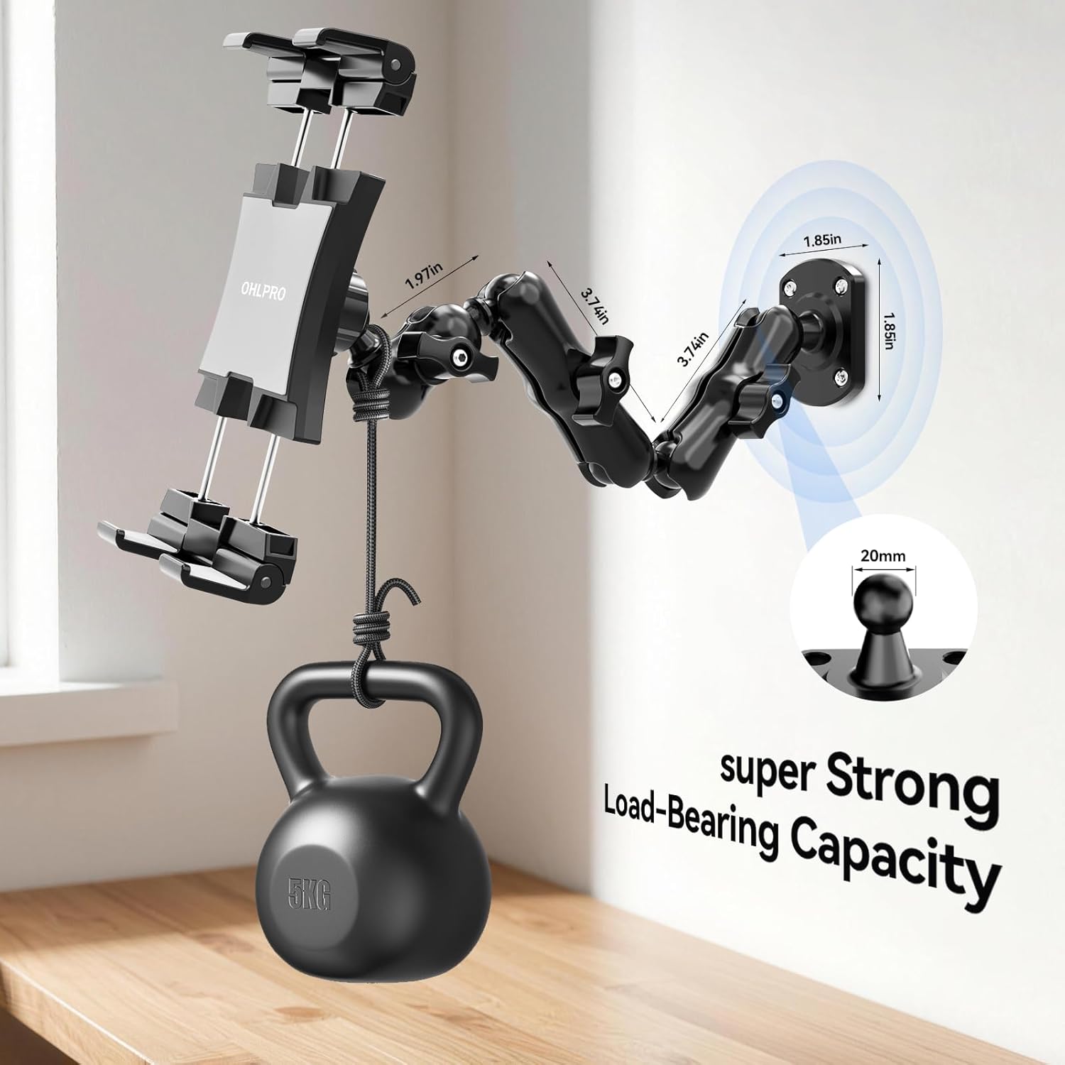 OHLPRO Heavy Duty Drill Base Tablet Mount for Car & Truck Dashboard Holder with 360° Adjustable 3-Stage Arm for 5-13" iPads Tablets & Phones Kindle, Mounting for Commercial Vehicles Boat Wall Desk