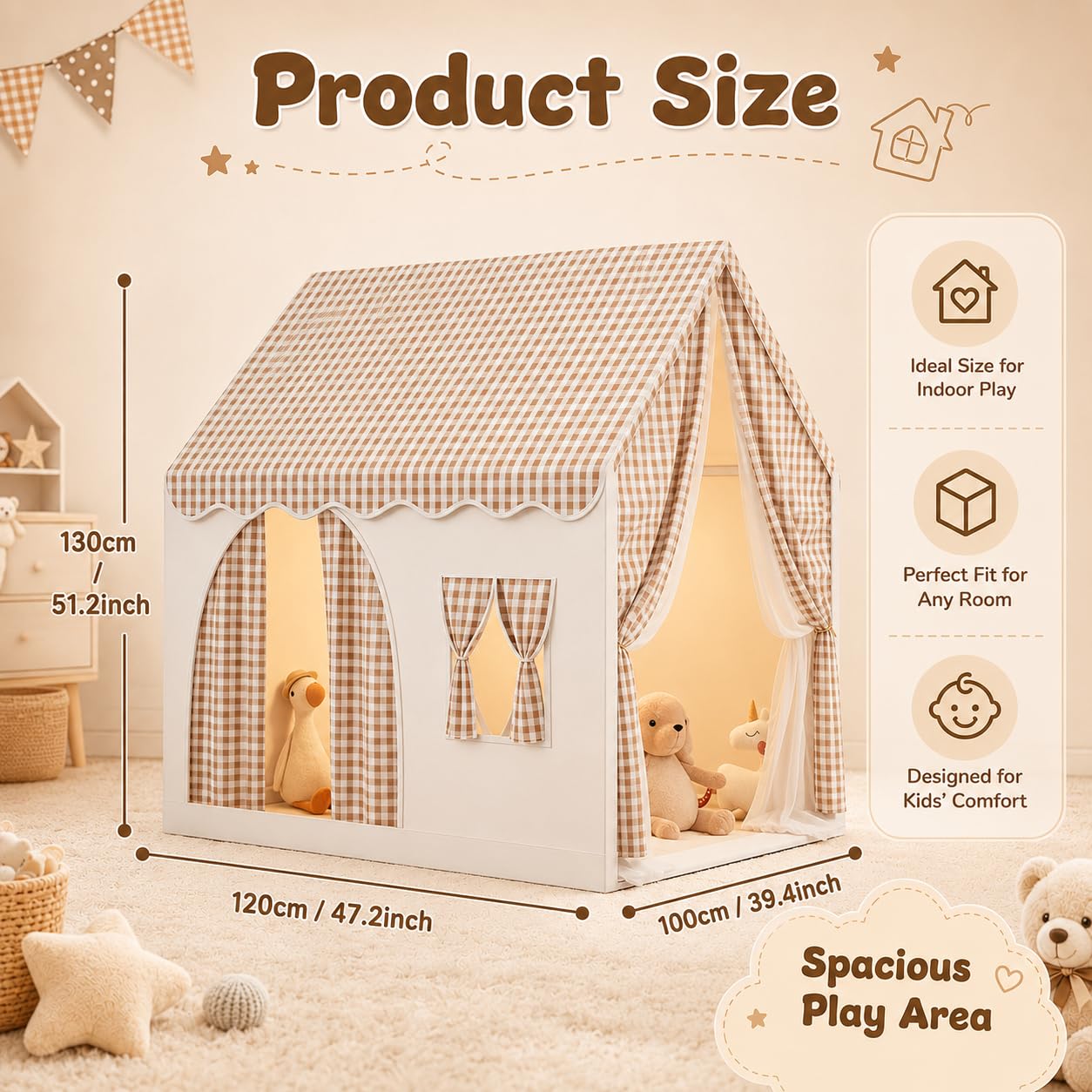 Tente de Jeu Enfants, Tente Enfant Interieur, Maison de Tente de Jeu, Tente Enfant Cabane, Grande Princesse Maison de Jouets avec fenêtres pour garçons et Filles