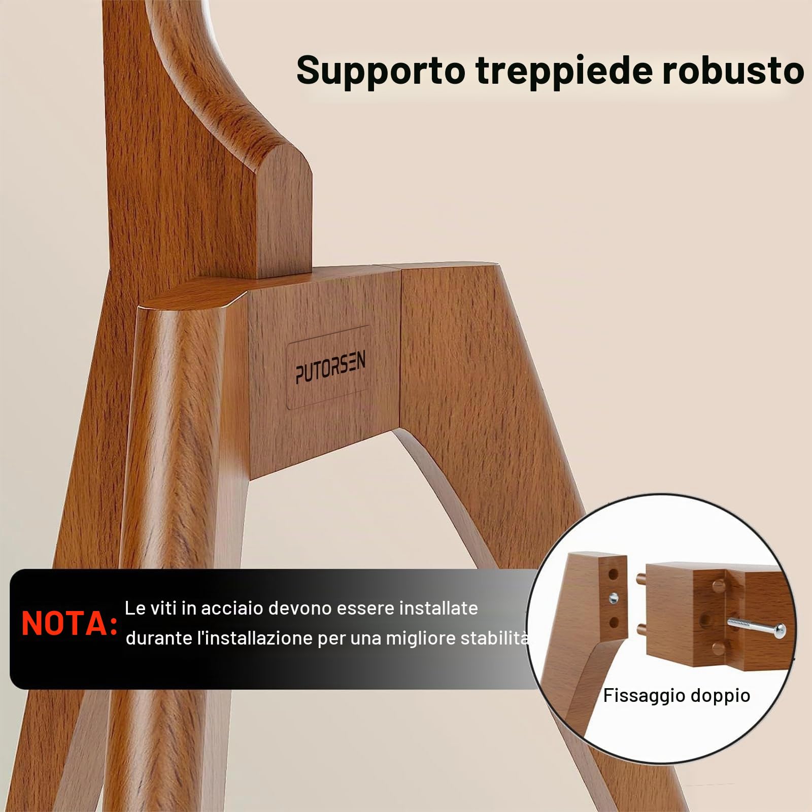 Tripod Supporto TV Universale, PUTORSEN Supporto a Pavimento Cavalletto da TV 45-65 Pollici con mensola TV, girevole e Adattabile in Altezza, Max. Vesa 400 x 400, che Regge fino a 40 kg