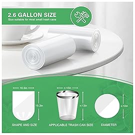 Small Trash Bags 2.6 Gallon-108 Count Leakage-Proof Strong, Small Mini Garbage Bags for Bathroom, Bedroom, Office, White Small Trash Can Liners