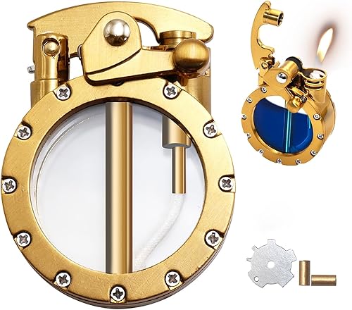 Encendedor de trinchera vintage, encendedor de queroseno steampunk, portátil, reutilizable, transparente, de metal suave, antiguo, regalos de