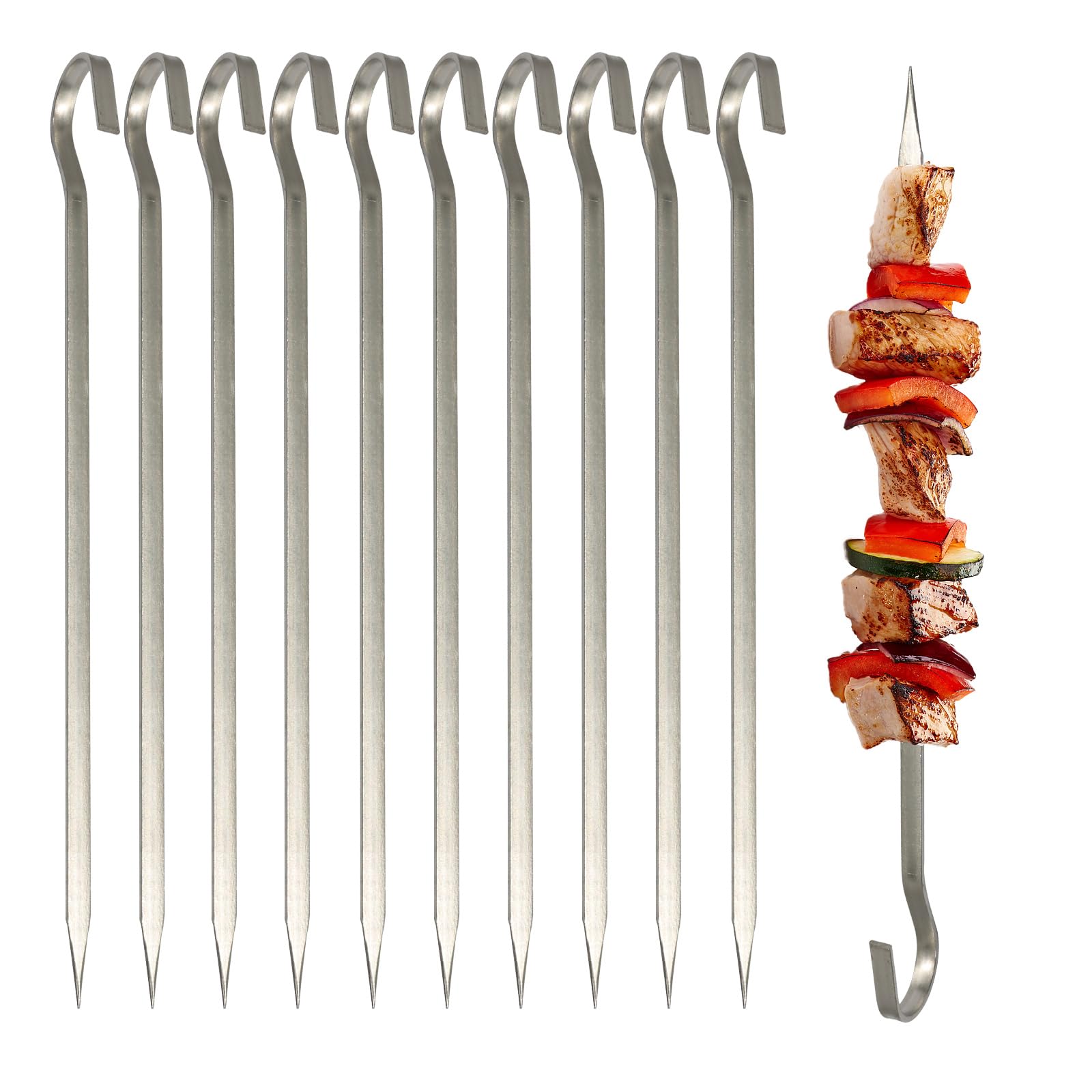 Jiozermi 40 Pack Grilling Kabob Skewers, Stainless Steel BBQ Skewers Flat Metal Skewer, Reusable 6" Skewer for Meat Shrimp Chicken Vegetables/Grillers