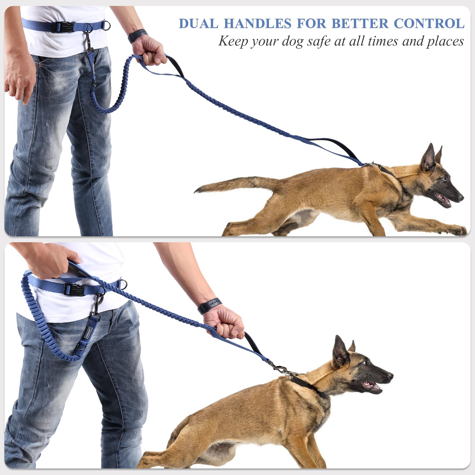VIVAGLORY Hands Free Dog Lead Bungeetwin Waist Dog Lead with Belt for Running Walking & Jogging - Image 4