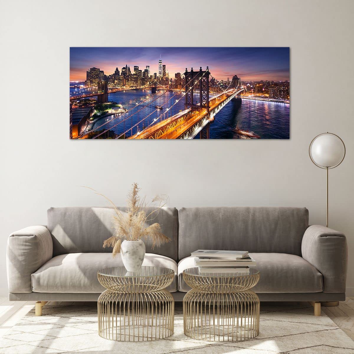Deco Cadre Salon Usa america new york manhattan Moderne Impression sur Verre 120x50cm Image Tableau en Verre Decoration Murale Chambre Panoramique Art Grand Tableaux Decoratifs Muraux GAB120x50-2820