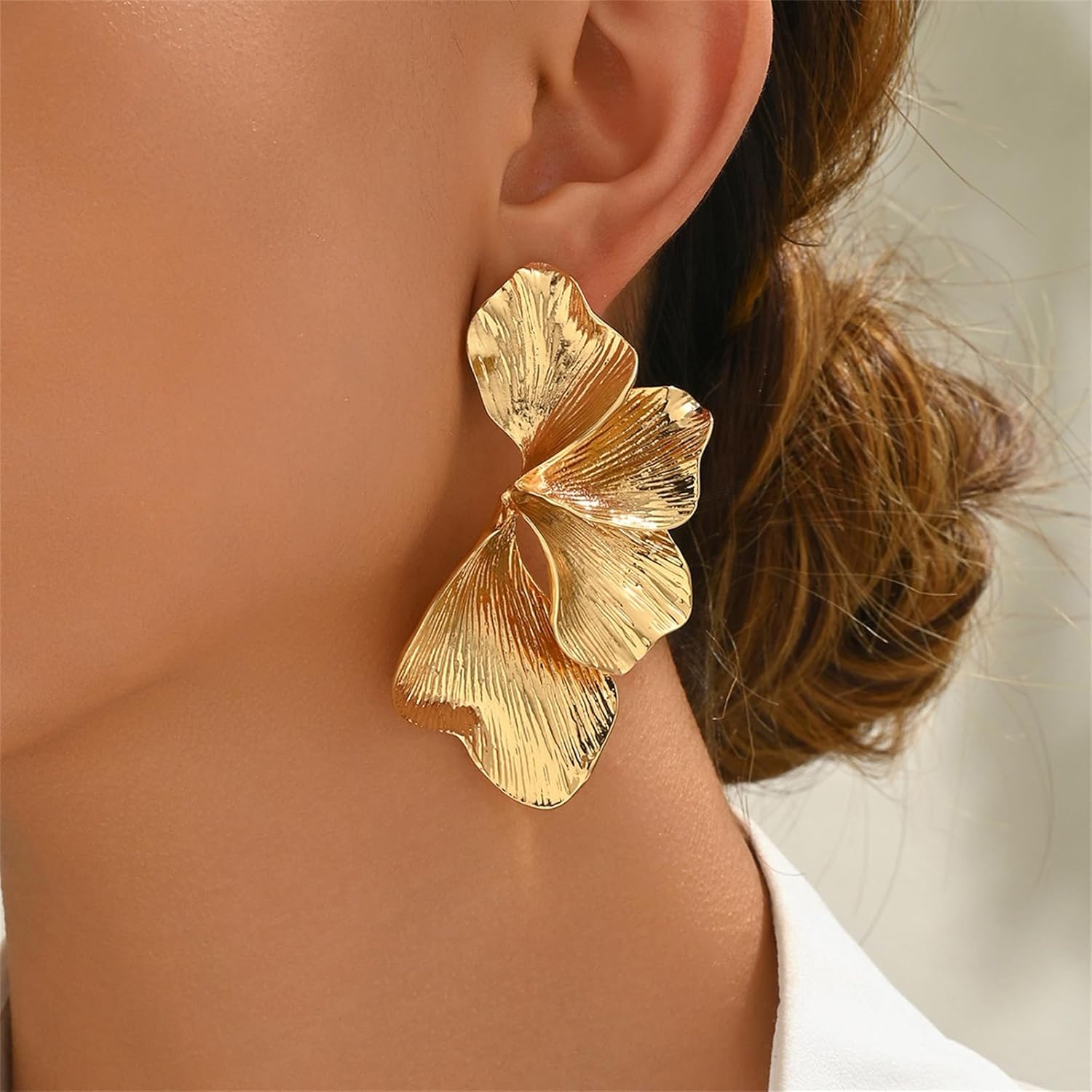 Chunky Statement Leaf Earrings for Women,Large Flower Dangle Drop Earrings Punk Chic Ginkgo Leaf Floral Stud Earring Exaggerated Unique Prom Jewelry - Image 2