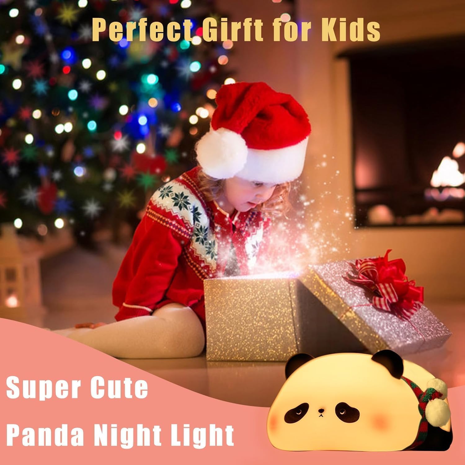 DUWOL Kids Night Light Silicone Sleeping Panda Night Lamp Rechargeable Cute Lamp with 3 Level Brightness Kids Night Lights for Bedroom Baby Nursery Study Desk Decorative Diwali Christmas Light 4