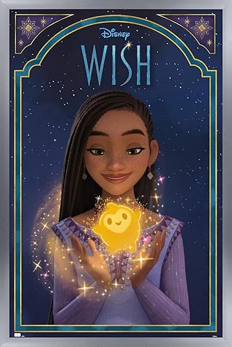 Trends International Disney Wish - Póster de pared Asha & Star, 14.72 x 22.37 pulgadas, versión enmarcada plateada disponible en Yaxa Peru
