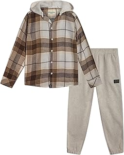Stylish Flannel Hooded Shirt & Jogger Set (2-Piece) Ages 8-12