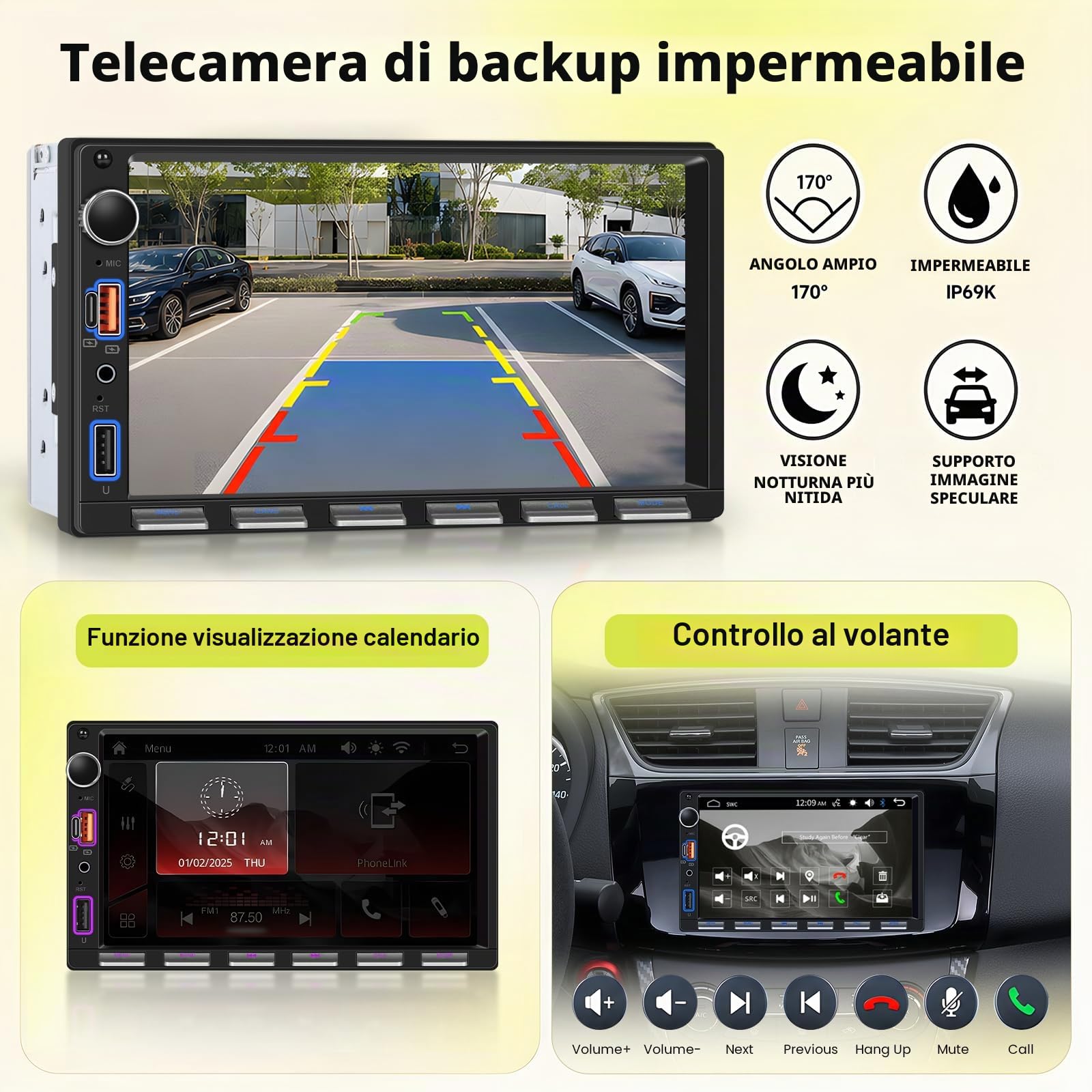 Autoradio 2 DIN MirrorLink 7 Pollici Schermo Tattile