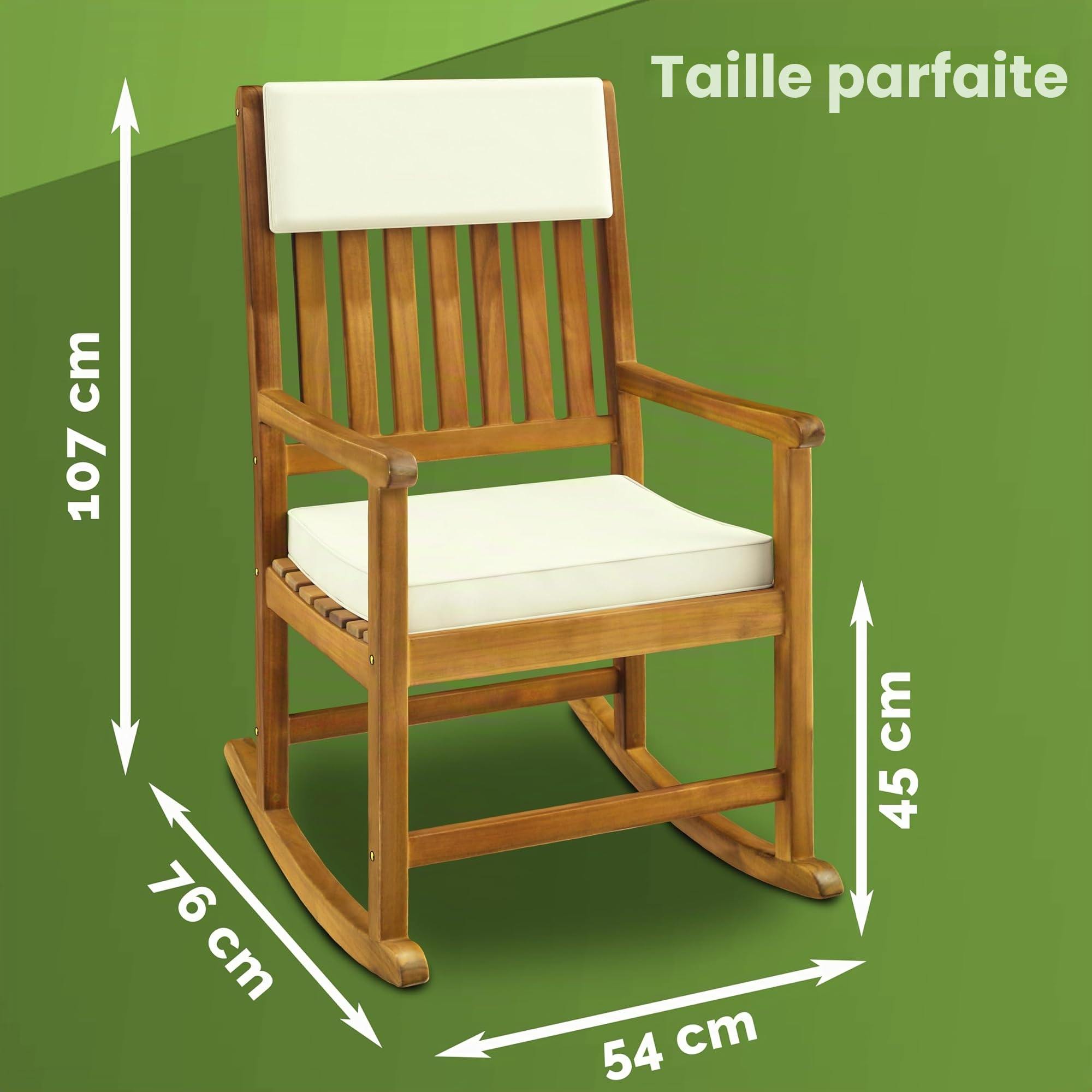 Deuba Rocking Chair en Bois Chaise a Bascule 54x76x102cm Fauteuil intérieur extérieur avec Coussin d'assise