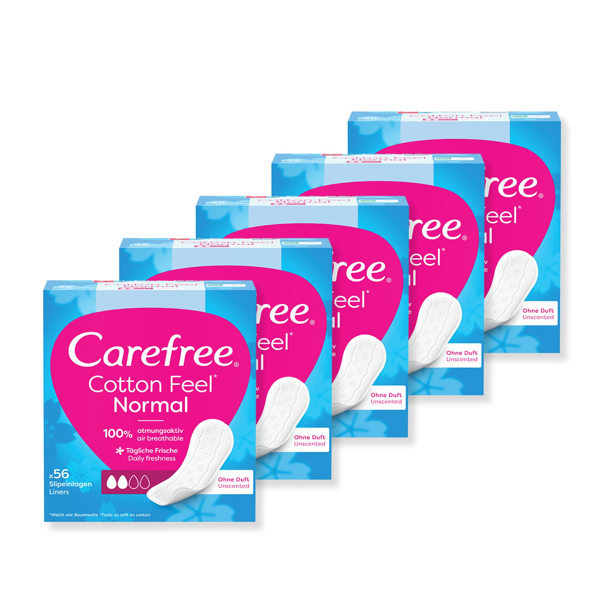 Carefree Cotton Unscented Pantyliners, X5 Packs = 280 Pantyliners