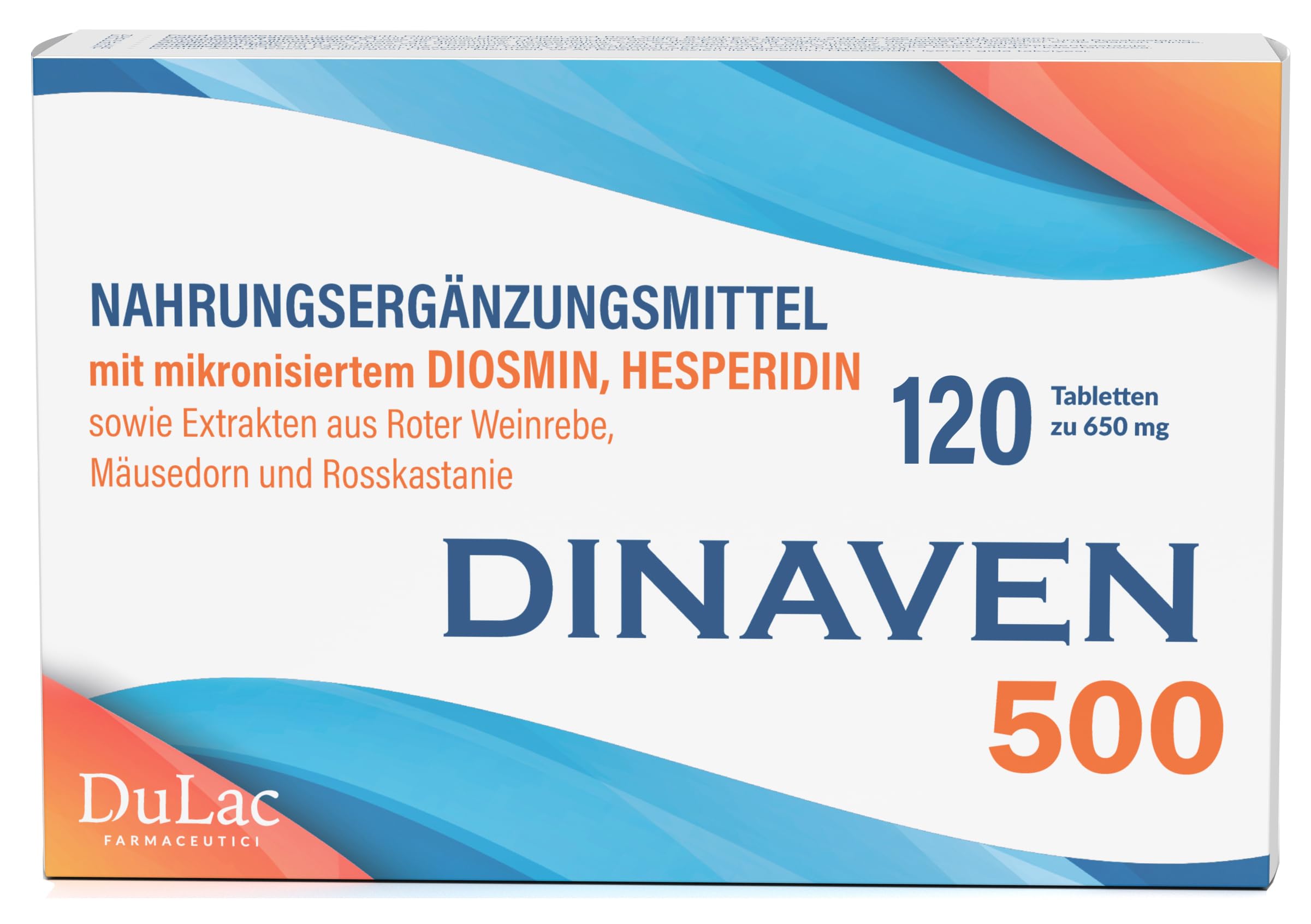 Dulac – Dinaven 500, Nahrungsergänzung für Schwere und Geschwollene Beine, 120 Tabletten, für Venen und Lymphdrainage Beine, Ideal bei Krampfadern, mit Diosmin und Hesperidin, Made in Italy
