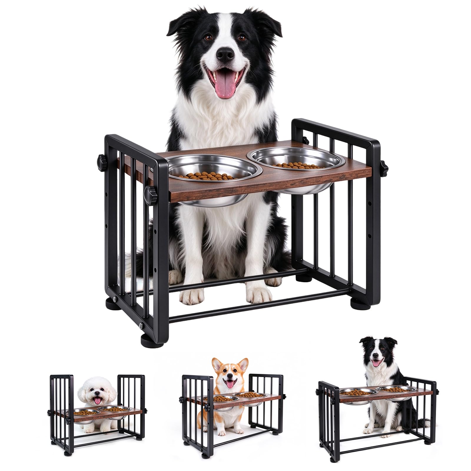 Raised Dog Bowls with Stand with 2 Stainless Steel Bowl,Dog Feeding Station