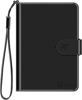 Passport Holder with Full Find My and RFID Protected,Wireless Charging, Magnetic Closure & Lanyard-Travel Document Organizer with Pen/SIM Card Pin Slots,4 Card Slots,Black