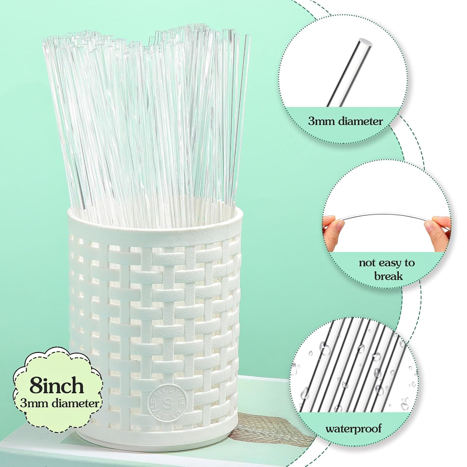 Vicenpal 120 Pcs Acrylic Clear Sticks, 8 Inch 3mm Dowels for Cake Toppers