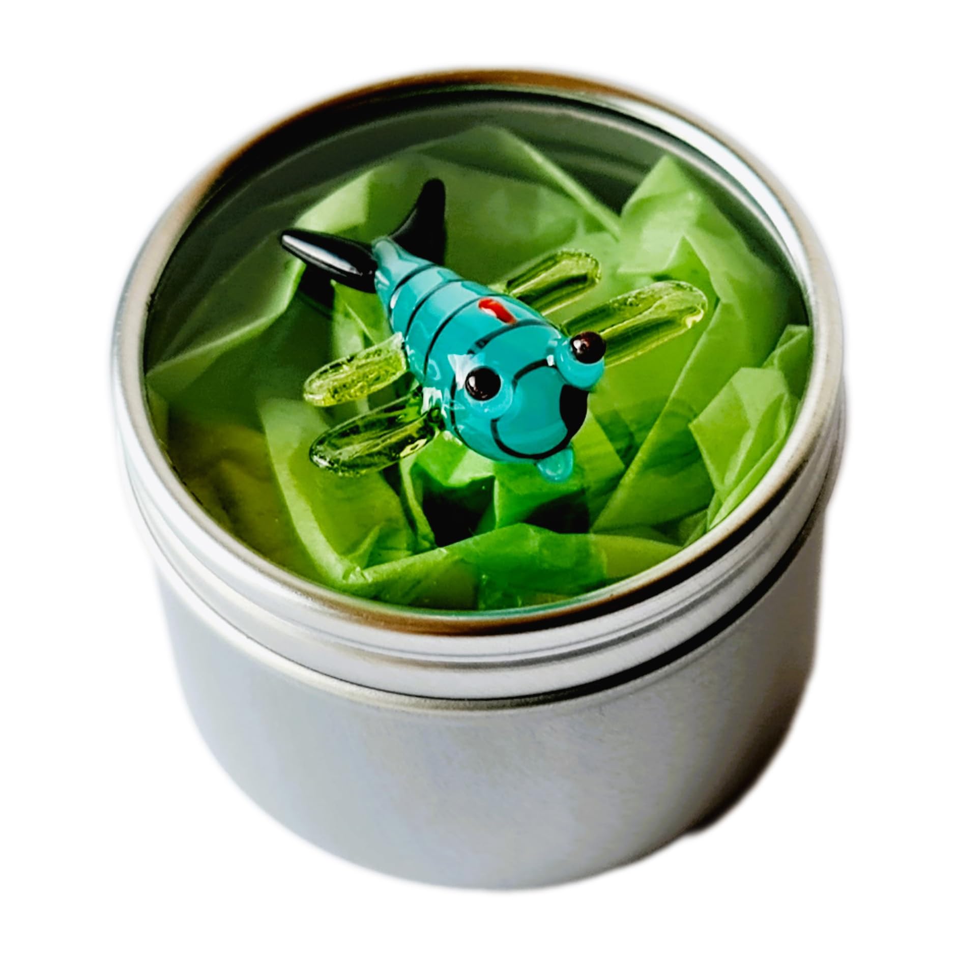 Mini Dragonfly in a Tin - Cute Little Glass Animal - Silver Gift Tin - Miniature Figurine - Dragonfly Lovers - Decoration Ornament - Home Decor