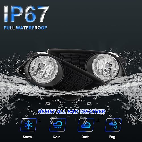 Miniatura 6 de Conjunto de luces antiniebla para Dodge Charger 2011 2012 2013 2014 Kit de lámparas de repuesto con bombillas halógenas H8 12V 35W lente transparente