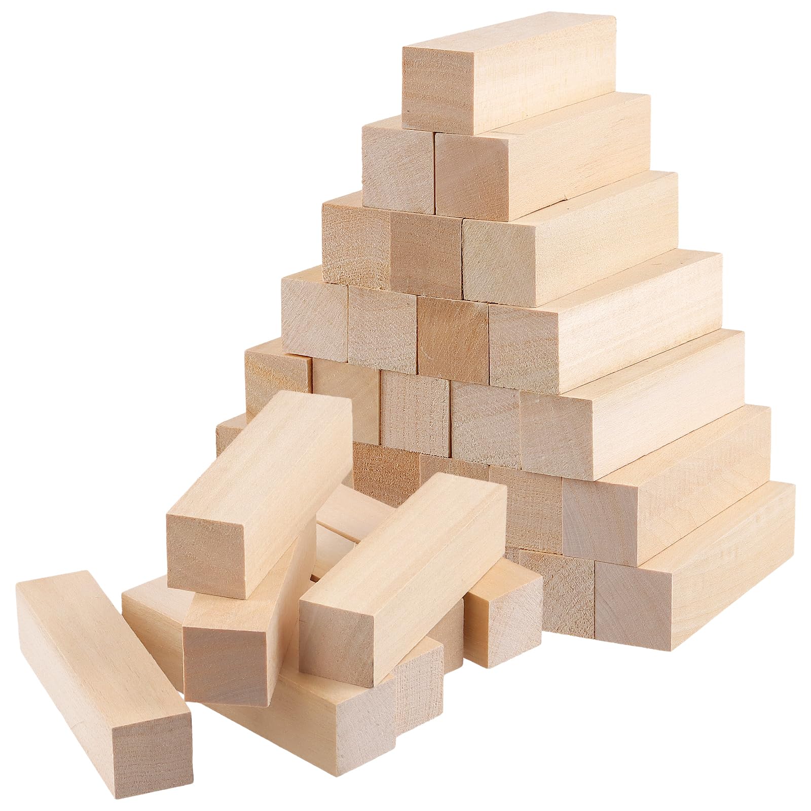 MUKCHAP 50 PCS Basswood Blocks, 10x2.5x2.5cm Smooth Blank Blocks, Unfinished Wood Squares for DIY Crafts Ornaments, Engraving, Painting