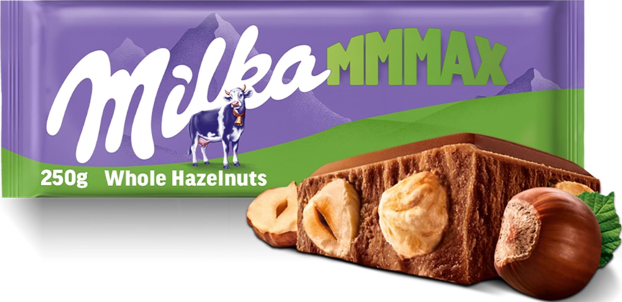 Milka Mmmax Alpine Milk Chocolate Bar with Whole Hazelnuts 250 g (1-Pack)