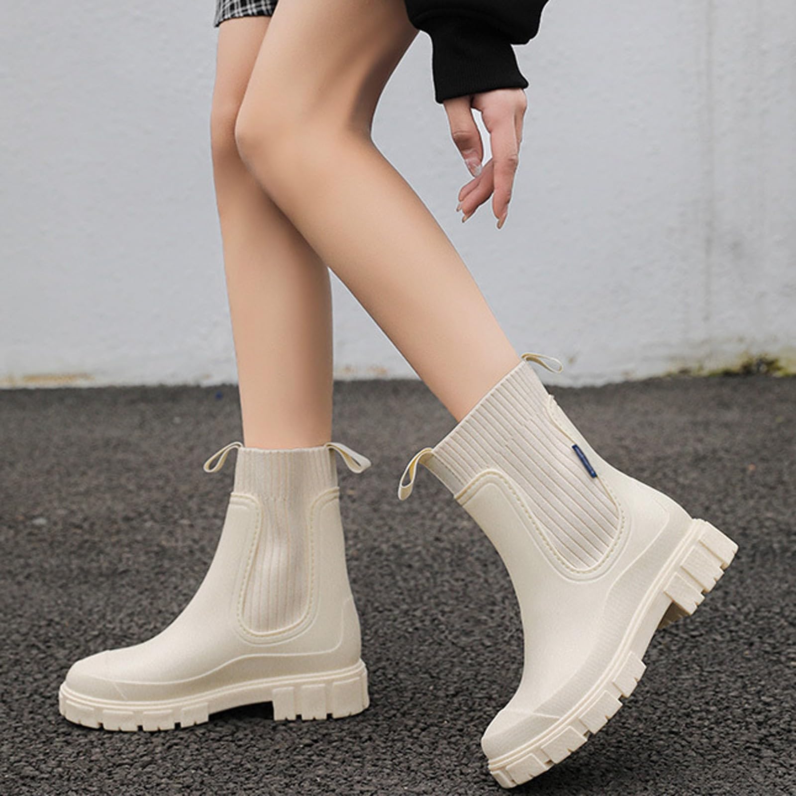 Botas de goma para mujer, caña media, elásticas, antideslizantes, para lluvia | Botas de goma de altura media con entrada elástica, antideslizantes, impermeables, ideales para exteriores bajo la lluvia