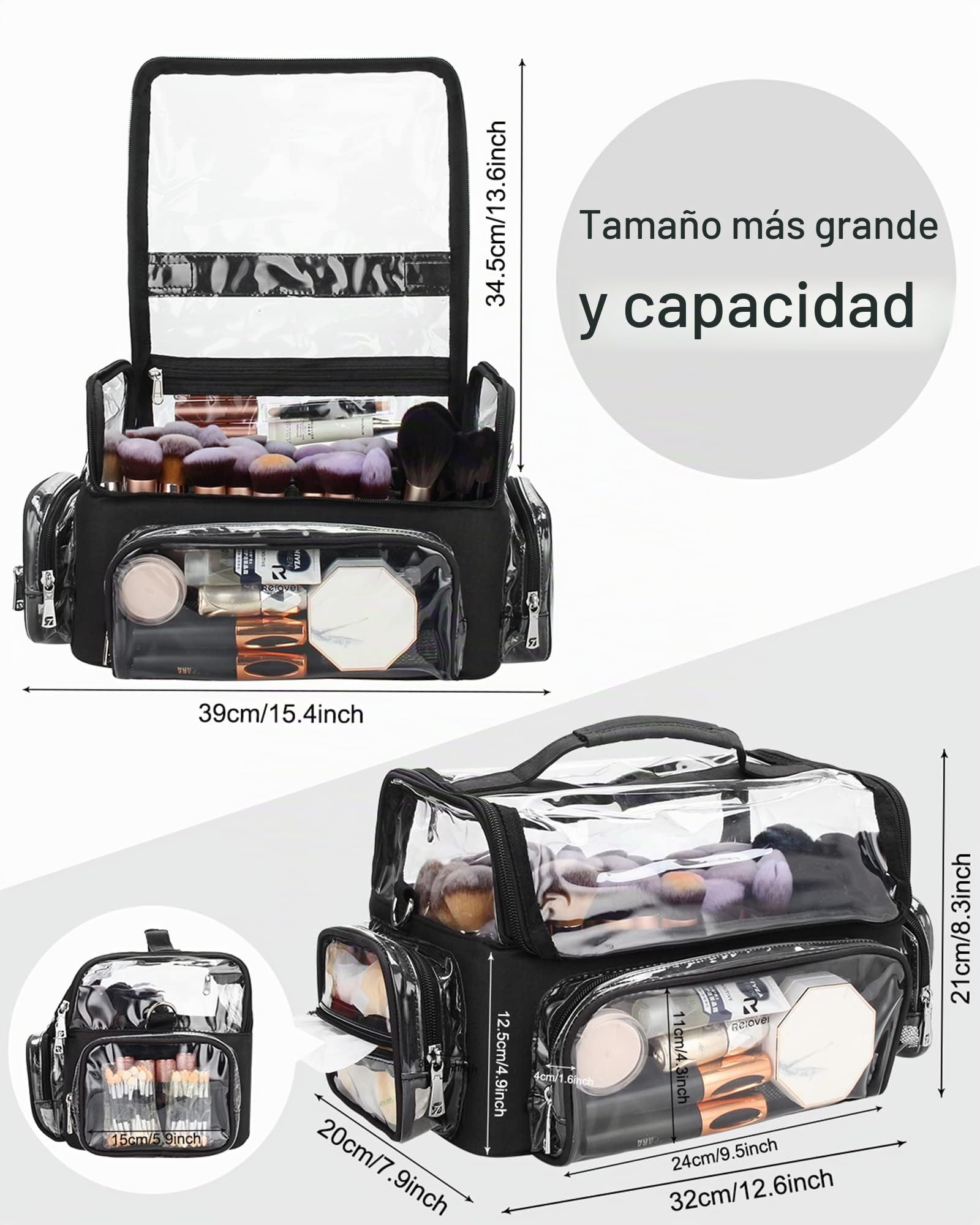 Relavel Bolsa de pinceles de maquillaje – Extra grande, profesional, soporte para brochas de maquillaje, maquillaje artista, estuche de viaje, Negro , Caja de almacenamiento profesional cosmética