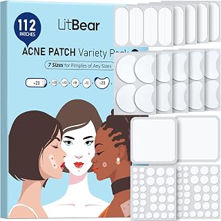 LitBear XL Pimple Patches: 112 Count, 7 Sizes Hydrocolloid Acne Stickers for Face, Body, Back, Chest - Absorb Pus Overnight