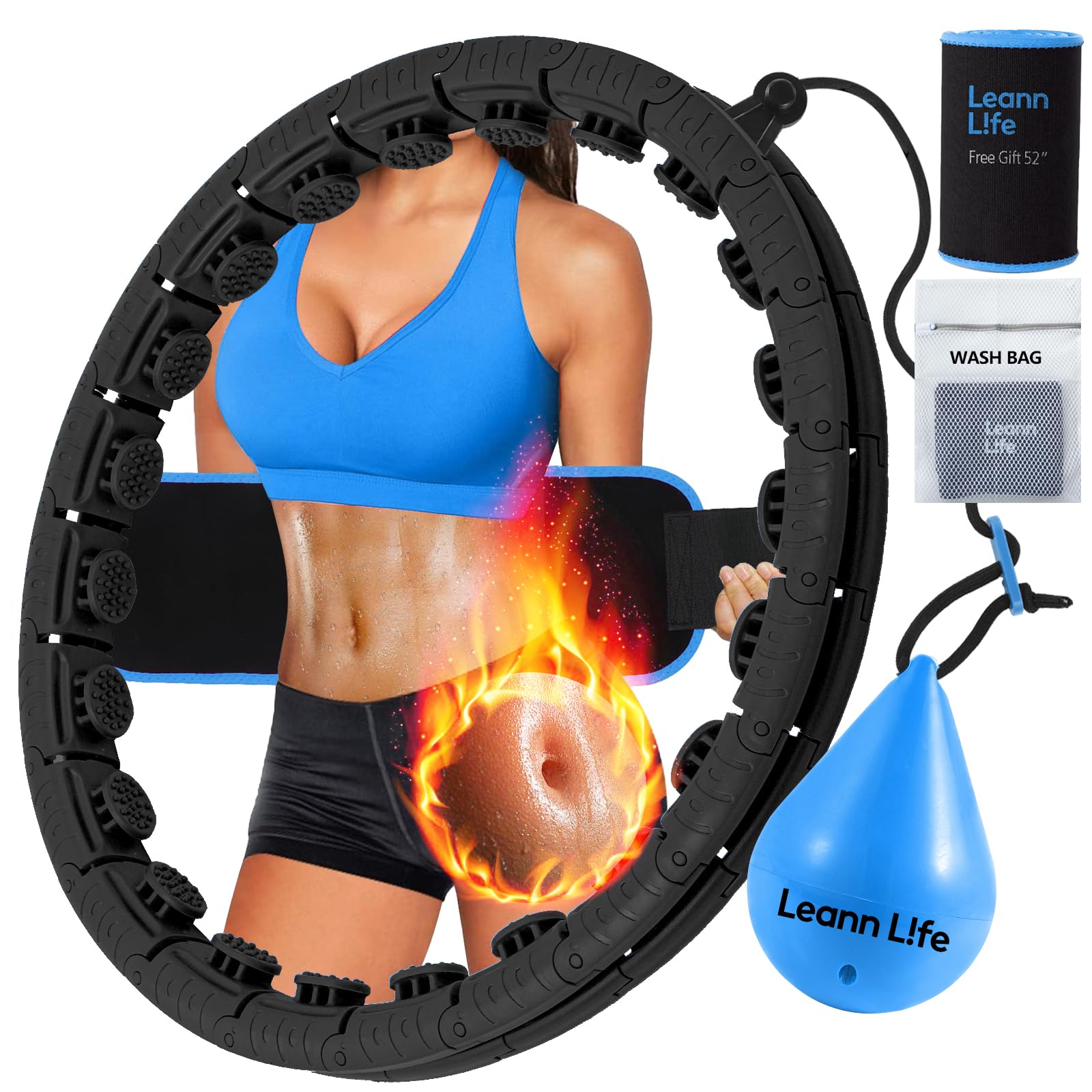 U1-32 Knoten, 45,7 - 165,1 cm, Magnetverschluss, intelligenter gewichteter Hula-Hoop-Reifen für Erwachsene, Gewichtsverlust, Infinity-Reifen, Übergröße, Fitnessübung, Bauchtrainer, 5