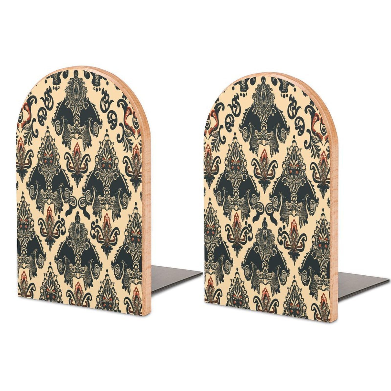 Asian Elephants Bookend Non-Skid Wooden Bookends for Shelves Heavy Duty Wood Book Ends Decorative Book Stopper Book Stand Non-Slip Book Organizer for Home Office Library