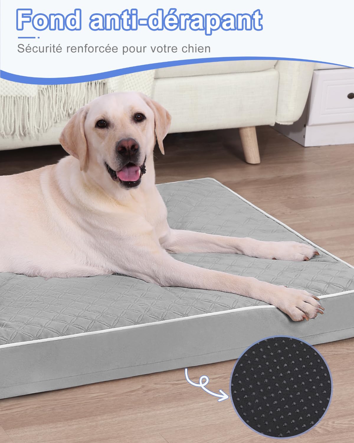 KSIIA Panier Chien Orthopédique Grande Taille 119x73x9cm, Gris